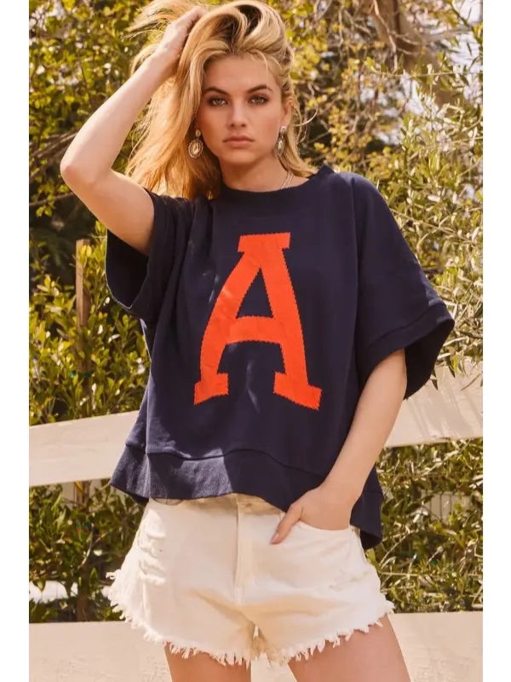 Oddi Navy Oversized A Patch Sweatshirt Top Short Sleeve Size S Auburn University